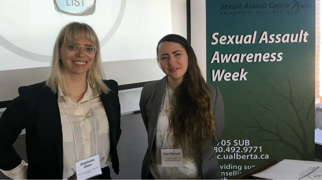 Program coordinators Stephanie Olsen, SACE, and Samantha Pearson, U of A Sexual Assault Centre, co-created an innovative new bystander intervention training program for night life establishment staff and management called 5 Minute Friend